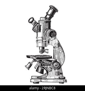 Science microscope rétro croquis dessiné à la main Science et médecine Illustration de Vecteur