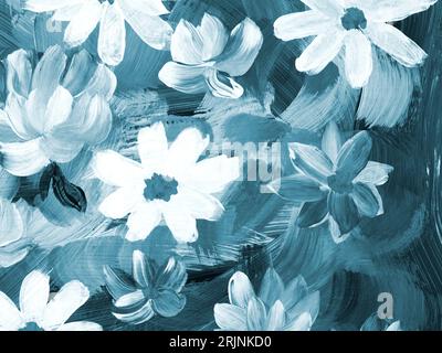 Fleurs monochromes abstraites, original dessiné à la main, style impressionniste, texture de couleur, coups de pinceau de peinture, fond d'art. Art moderne Contempora Banque D'Images