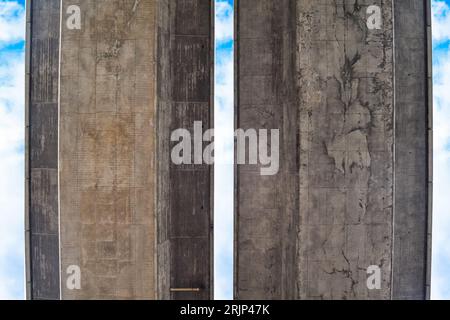 Bottom view of two roads next to each other and clouds in the sky on the Radotin Bridge near Prague, Czech Republic Stock Photo