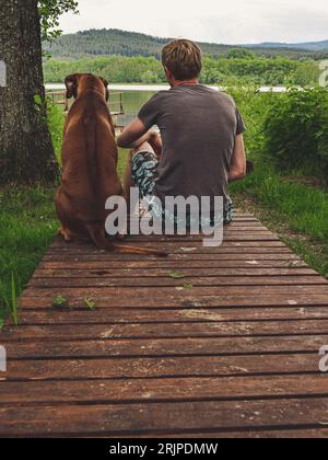 Homme avec un ami chien, Rhodesian Ridgeback, République tchèque Banque D'Images