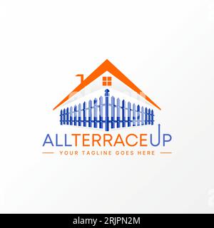 Logo design graphic concept creative abstract premium vector stock sign house with corner terrace fence, window, and chimney. Related to property home Stock Vector