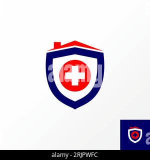 Logo design concept graphique créatif abstrait premium vecteur stock bouclier avec cheminée de maison de toit supérieure. Lié à la protection propriété santé à domicile Illustration de Vecteur