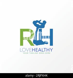 Logo design concept graphique créatif abstrait premium vecteur stock lettre initiale RH avec couple yoga soulevant pose liée à la santé style de vie harmonieux Illustration de Vecteur