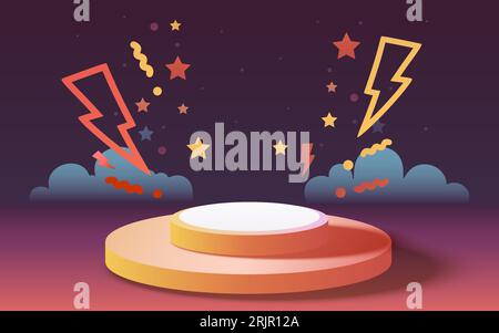 Scène méga vente, bannière podium shopping, piédestal de nuit étoiles. Vecteur Illustration de Vecteur