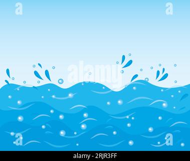 Vecteur Cartoon Mer ou Océan fond avec des vagues Illustration de Vecteur
