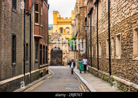 People walk on Trinity Lane, beside Trinity College in old town Cambridge, England, UK Stock Photo