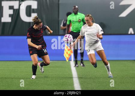 20 août 2023 ; Portland, Oregon, États-Unis; North Carolina courage au Portland Thorns FC dans un match NWSL à Providence Park. (crédit photo : Al Sermeno/KLC Banque D'Images