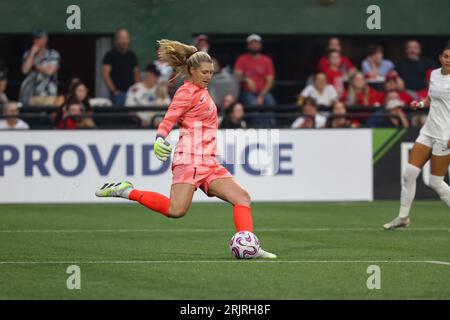 20 août 2023 ; Portland, Oregon, États-Unis; North Carolina courage au Portland Thorns FC dans un match NWSL à Providence Park. (crédit photo : Al Sermeno/KLC Banque D'Images