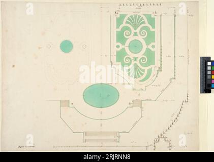 La partie orientale des Jardins de Versailles avec le fer à Cheval et le bassin de Latone. Plan entre 1677 et 1680 par Nicodemus Tessin le Jeune Banque D'Images