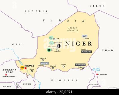 Niger, industrie pétrolière et minière. Pays d'Afrique de l'Ouest, et 4e producteur d'uranium (U), avec 5 pour cent de la production mondiale. Banque D'Images