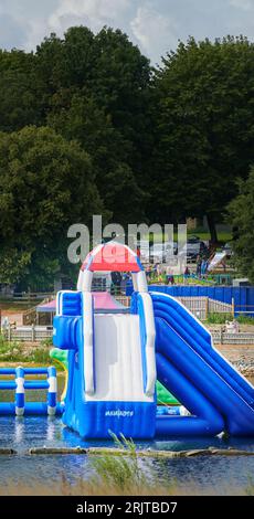 Slides in the aqua park at Rutland, England. Banque D'Images