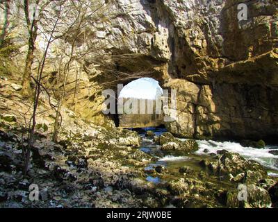 River Rak flowing from under the Big Natural Bridge Stock Photo