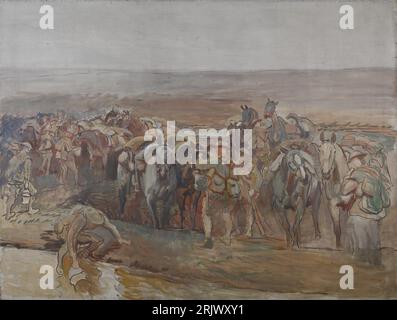 Chevaux d'arrosage près de Domart avant 1919 par Alfred Munnings Banque D'Images