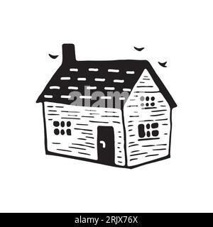 Illustration d'impression de bloc de cabane de plage fantaisiste pour le concept de voyage tropical. Vector maison côtière stylisée pour les vacances. Illustration de Vecteur