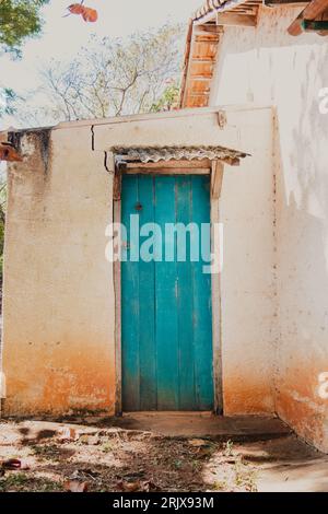 teal door in the countryhouse Stock Photo