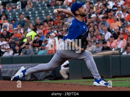 Les Blue Jays de Toronto lancent le lanceur Yusei Kikuchi sur le monticule Banque D'Images
