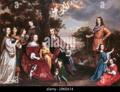 Willem van den Kerckhoven et sa famille 1652 & 1655 par Johannes Mytens Banque D'Images