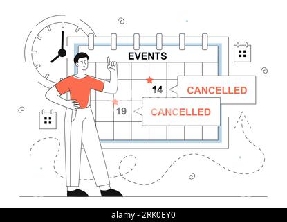 Homme avec la ligne de vecteur d'événements d'annulation Illustration de Vecteur