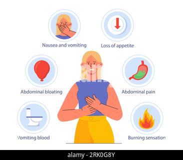 Femme avec concept de vecteur de symptômes de gastrite Illustration de Vecteur