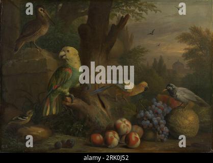 Oiseaux et fruits dans un paysage entre circa 1708 et circa 1710 par Jakob Bogdani Banque D'Images