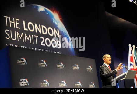 Bildnummer: 52957767  Datum: 02.04.2009  Copyright: imago/Xinhua Präsident Barack Obama (USA) anlässlich einer Pressekonferenz zum Ende des G20-Gipfels in London PUBLICATIONxNOTxINxCHN, Personen , Highlight , premiumd; 2009, London, Pressetermin, Gipfel, Weltfinanzgipfel, Wirtschaftsgipfel, Weltwirtschaftsgipfel, G, 20, Politik, The Summit, Schriftzug; , quer, Kbdig, Einzelbild, Randbild, People    Bildnummer 52957767 Date 02 04 2009 Copyright Imago XINHUA President Barack Obama USA during a Press conference to End the G20 Summit in London PUBLICATIONxNOTxINxCHN People Highlight premiumd 2009 Stock Photo