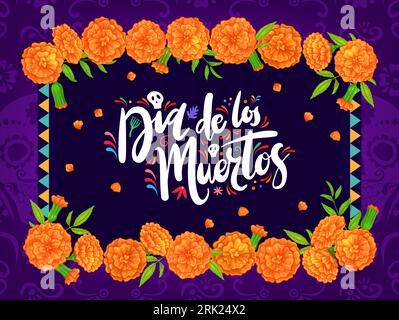 Dia de los muertos bannière mexicaine de vacances avec des fleurs de cempasuchil de souci et ornement national. Fond de vecteur pour les vacances culturelles et les souvenirs Illustration de Vecteur