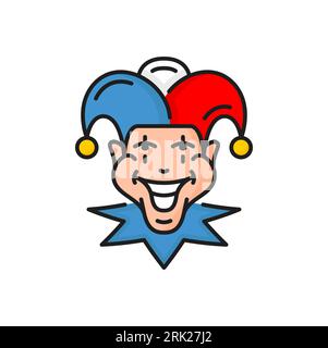 Joker funny clown, comic circus character color line icon. Vector fool or blackjack personage, casino face, medieval jester in hat with bells Stock Vector