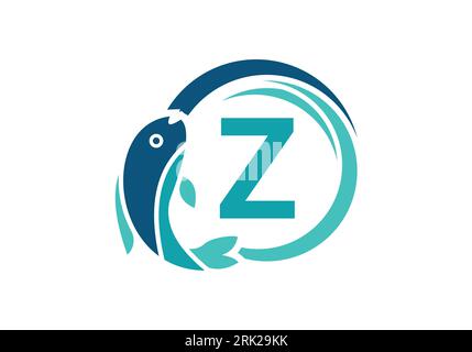 Logo lettre Z Fish. Icône Animal aquatique. Emblème de police. Logotype vectoriel moderne pour l'entreprise et l'identité de l'entreprise. Illustration de Vecteur