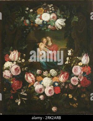 Madonna and Child dans une guirlande de fleurs entre 1640 et 1667 par Jan Philip van Thielen Banque D'Images