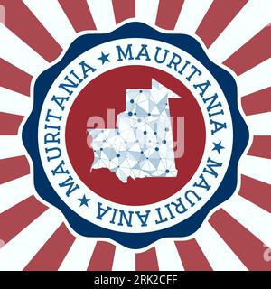 Badge Mauritanie. Logo rond du pays avec carte de maille triangulaire et rayons radiaux. EPS10 Vector. Illustration de Vecteur