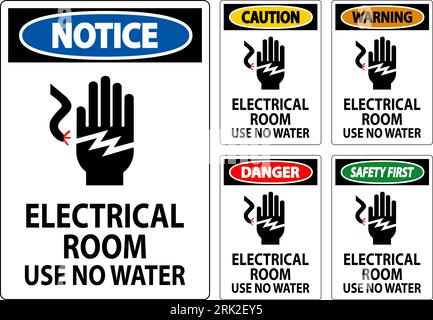 Panneau de zone interdite danger utilisation de la salle électrique pas d'eau Illustration de Vecteur