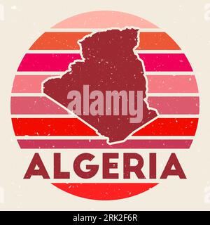 Logo Algérie. Signe avec la carte du pays et des bandes colorées, illustration vectorielle. Peut être utilisé comme insigne, logotype, étiquette, autocollant ou badge du Illustration de Vecteur