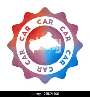 Logo en poly de LA VOITURE basse. Logo de voyage dégradé coloré du pays dans un style géométrique. Signe rond DE VOITURE polygonale multicolore avec carte pour votre infograp Illustration de Vecteur