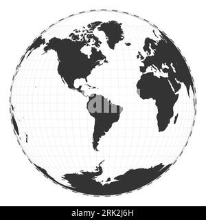 Carte du monde vectorielle. La projection en perspective à deux mondes de Gilbert. Carte géographique simple avec des lignes de latitude et de longitude. Centré sur une longitude de 60 deg E. Illustration de Vecteur