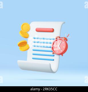Facture 3d avec horloge et pièces d'or Illustration de Vecteur