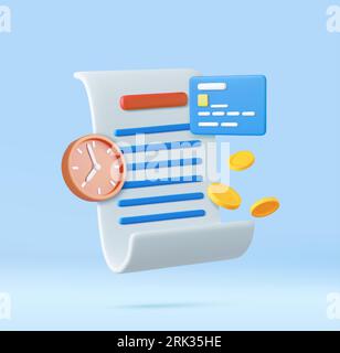 Facture 3d avec horloge et pièces d'or Illustration de Vecteur