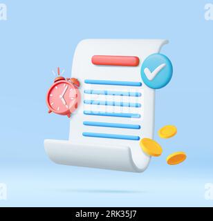 Facture 3d avec horloge et pièces d'or Illustration de Vecteur