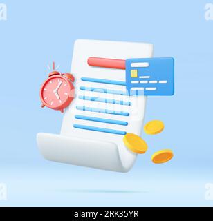 Facture 3d avec horloge et pièces d'or Illustration de Vecteur