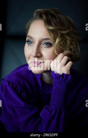 Berlin, Germany. 04th July, 2023. Anna Maria Mühe, actress, sits during a photo session with Deutsche Presse-Agentur for the film 'Sophia, Death and I' in a Berlin hotel. (to dpa: 'Having three beers with Death: 'Sophia, Death and I'') Credit: Christoph Soeder/dpa/Alamy Live News Stock Photo