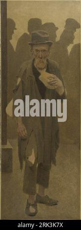 La bouchée de pain : vieil homme en haillons, de face, tenant un morceau de pain circa 1904 par Fernand Pelez Banque D'Images