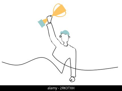 One continuous single line of man bring trophy for world cup isolated on white background. Illustration de Vecteur