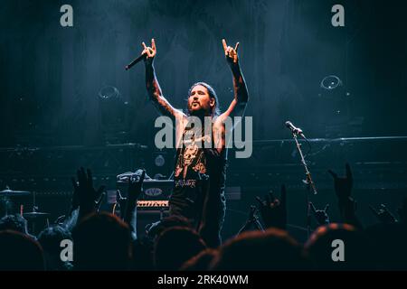 Copenhague, Danemark. 22e, août 2023. Le groupe américain de deathcore Fit for an Autopsy donne un concert live à Amager Bio à Copenhague. Ici, le chanteur Joe Badolato est vu en direct sur scène. (Crédit photo : Gonzales photo - Nikolaj Bransholm). Banque D'Images