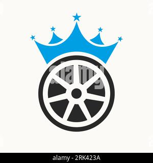 Concept de logo de pneu avec icône de couronne. Symbole de réparation automobile Illustration de Vecteur