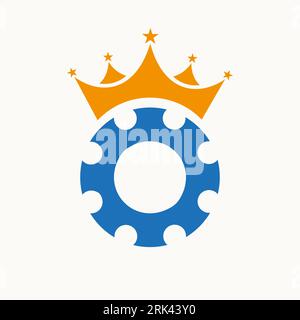 Logo COG Gear avec icône de couronne. Conception du logo d'ingénierie Illustration de Vecteur