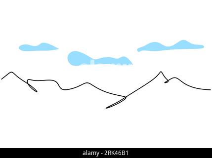 Une seule ligne continue dessin à la main de la vue de la montagne isolé sur fond blanc. Illustration de Vecteur