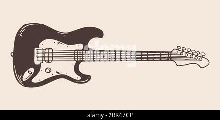 Vintage hand drawn electric guitar in vintage engraved style. Isolated on white background. front view. Stock Vector