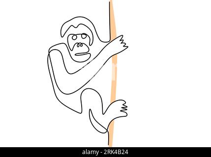 One continuous single line of climbing orangutan for international orangutan day isolated on white background. Illustration de Vecteur