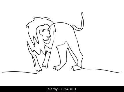 One continuous single line of big lion for world lion day isolated on white background. Stock Vector