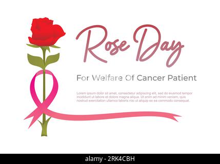 Fond de jour de rose pour le bien-être du patient de cancer avec la fleur rouge et le ruban rose. Illustration de Vecteur