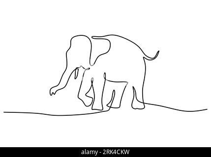 One continuous single line of walking elephant for world elephant day isolated on white background. Stock Vector